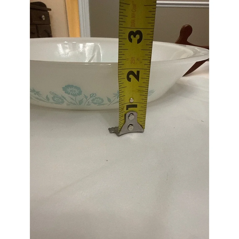 Vintage Glasbake Blue Floral Divided Casserole Dish J-2352 Milk Glass Oval